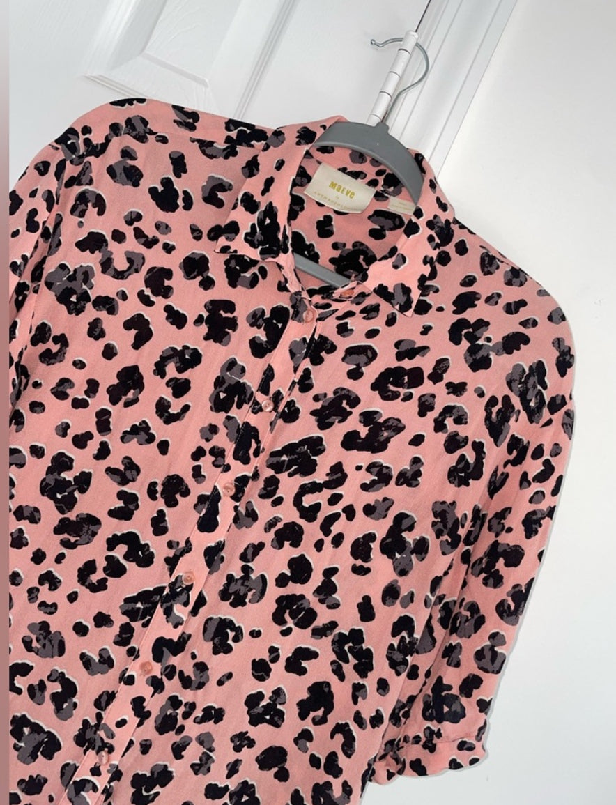 Maeve By Anthropologie Rita Printed Tunic Blouse Leopard Print Size Small