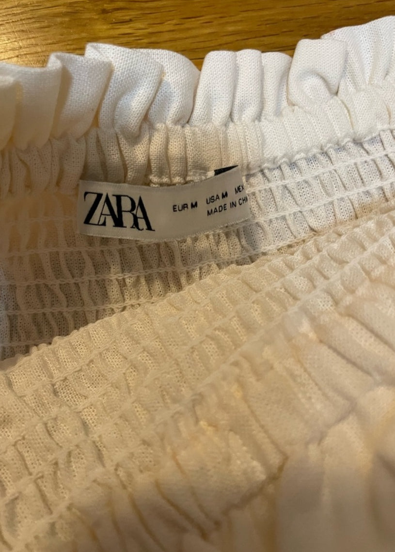 Zara Cream Linen Blend Short Mini Skirt Smocked Waist Size Medium