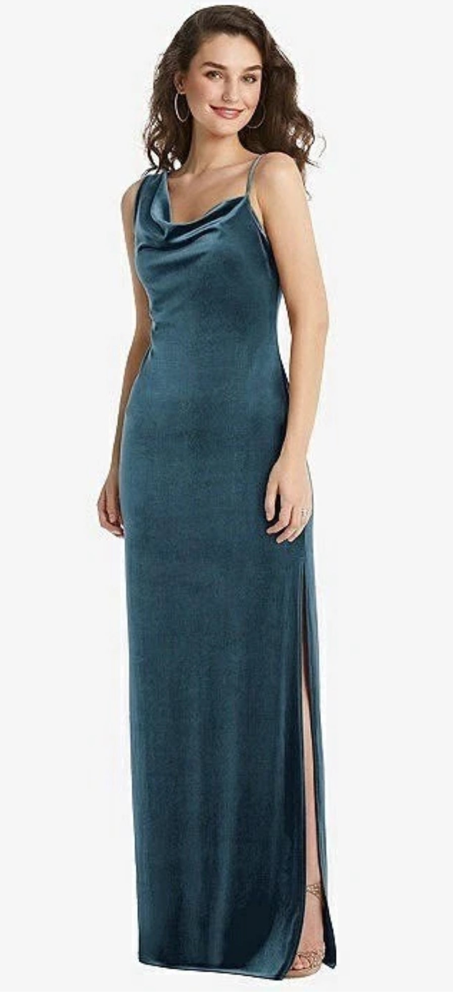 Social Bridesmaid Asymmetrical Shoulder Velvet Maxi Dress Dutch Blue Size XL