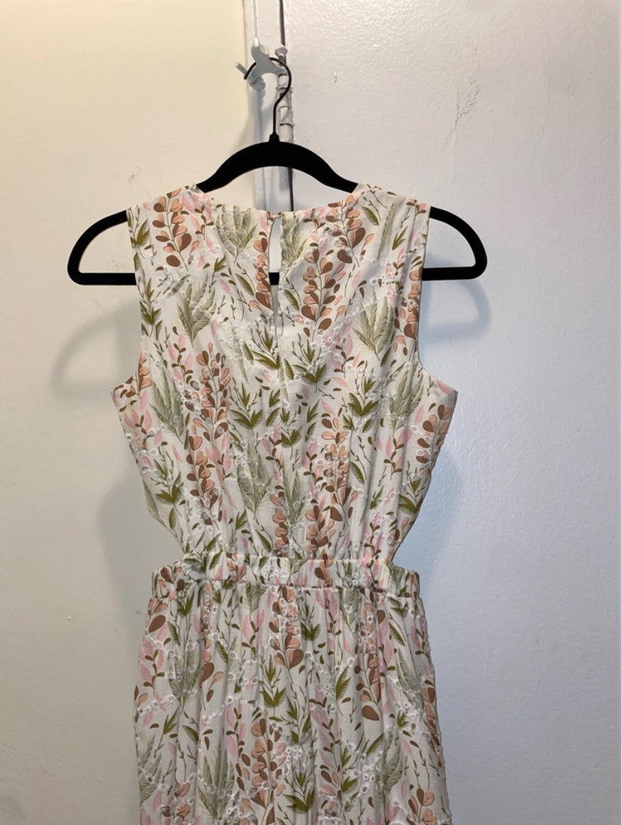 Melloday Tiered Floral Cutout Maxi Sleeveless Dress Eyelet Fit & Flare Size XS