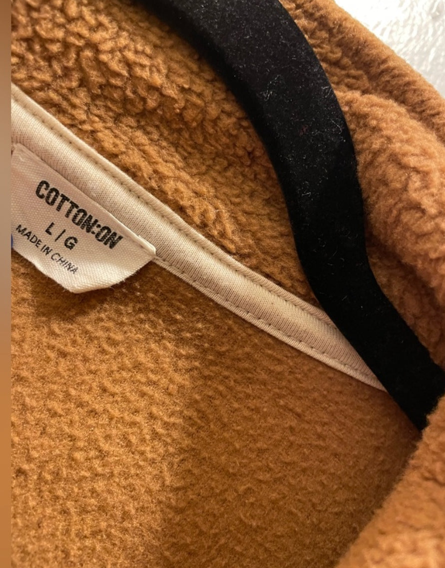 COTTON ON Teddy Fleece Pullover Half Zip Sweatshirt Trendy Size Large
