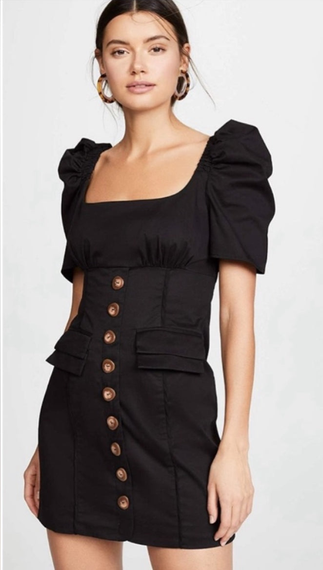 C/MEO Collective Subscribe Dress Black Puff Sleeve Mini Square Neck Size Medium