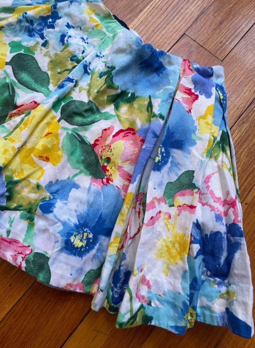 Polo Ralph Lauren Girl’s Floral Mini Pleated Skirt Pockets 100% Cotton Size 4