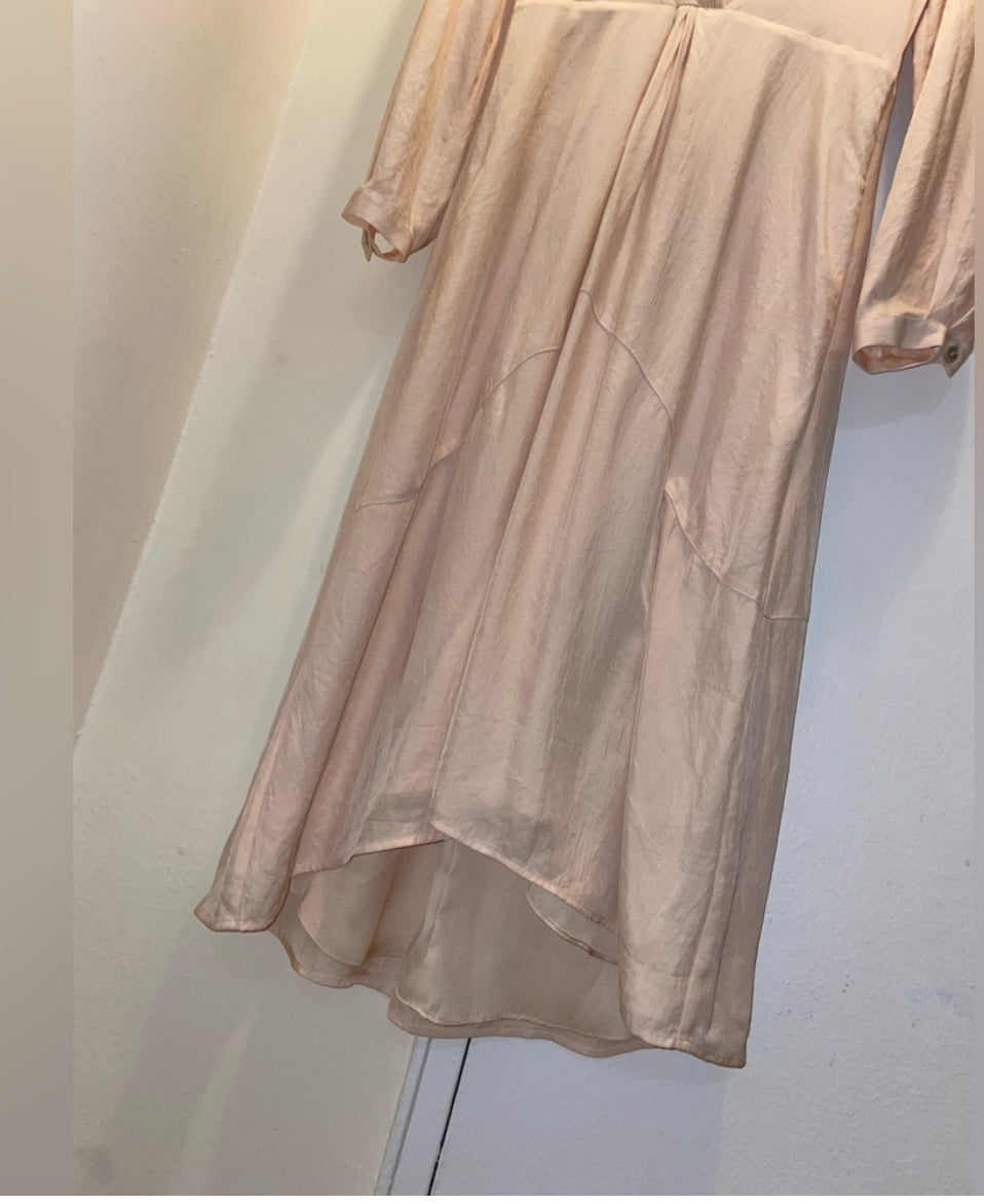 VINCE Long Sleeve Twist Drape Dress In Oat Blush V-Neck Size 2 $395
