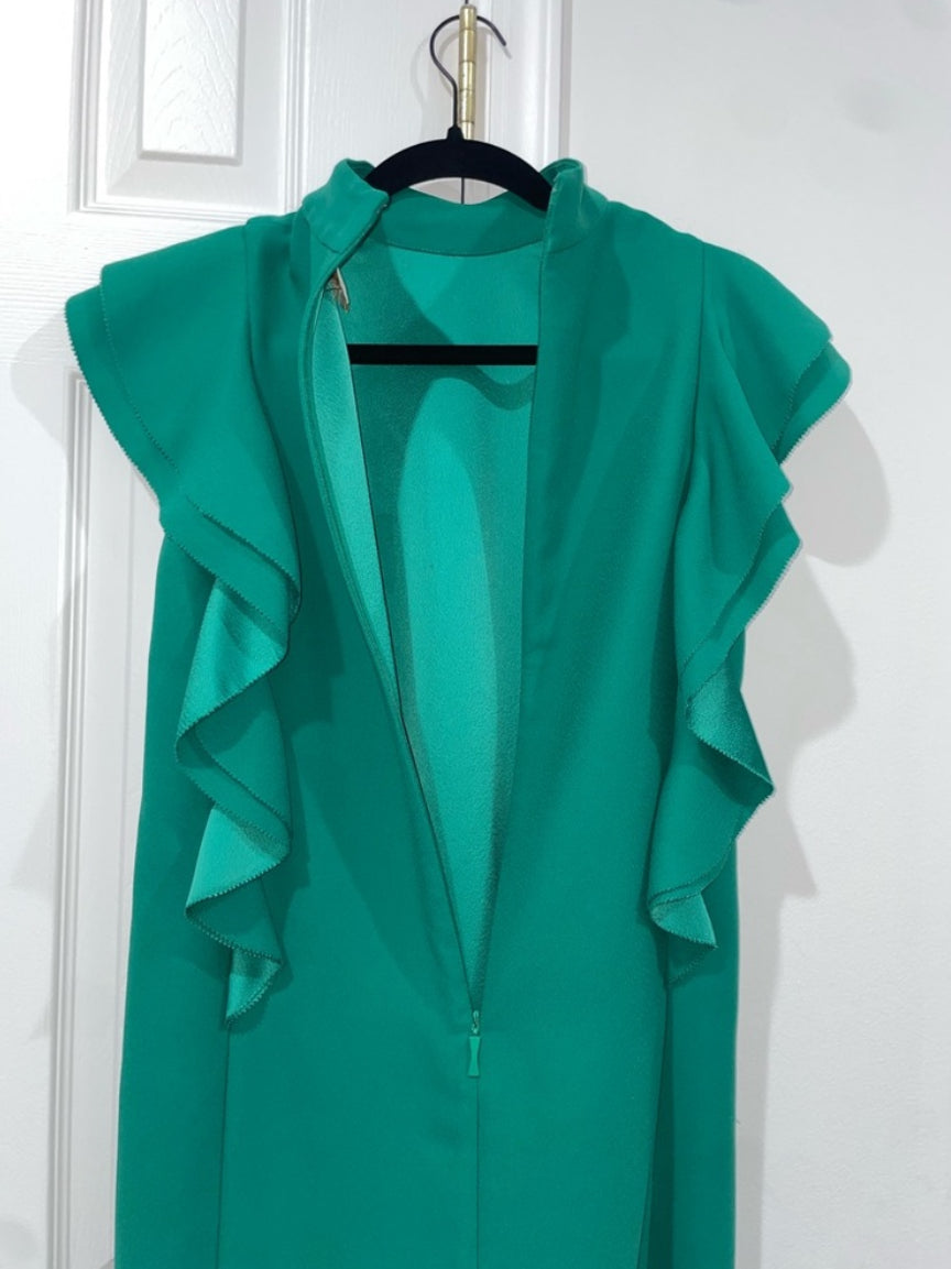 Kate Spade Emerald Green Satin Crepe Flutter Sleeve Shift Dress Size 00 $398