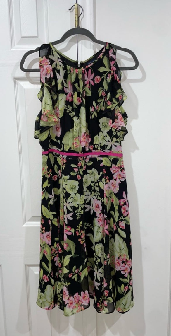 Tommy Hilfiger Floral Chiffon Ruffle Sleeveless Fit & Flare Midi Dress Size 6