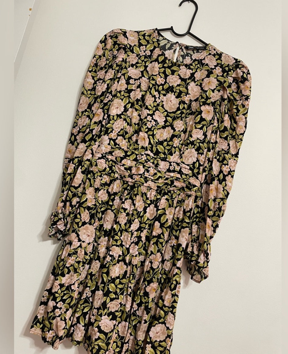 ZARA Floral Print Puff Sleeve Long Sleeve Mini Dress 8533/186 Size XS $70