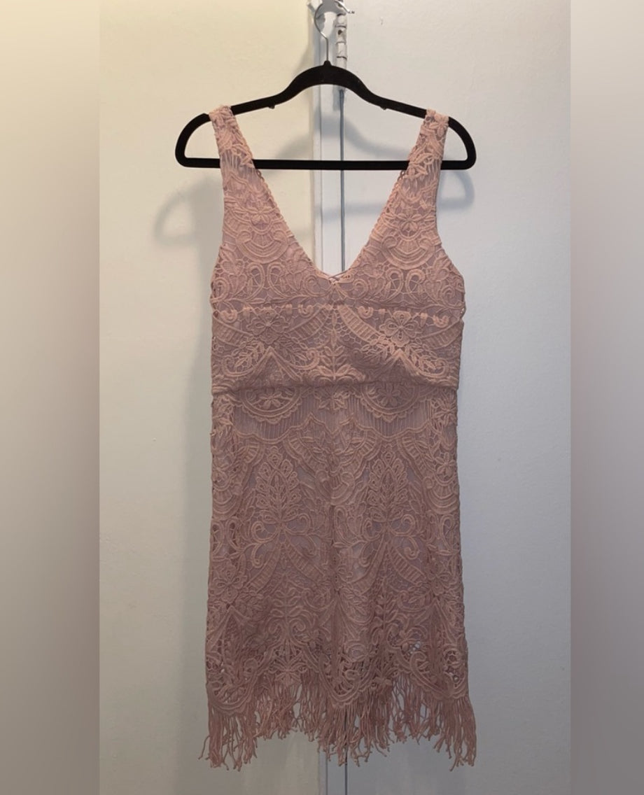 SAYLOR Elana Pink Lace V-Neck Mini Dress With Fringes Size XS