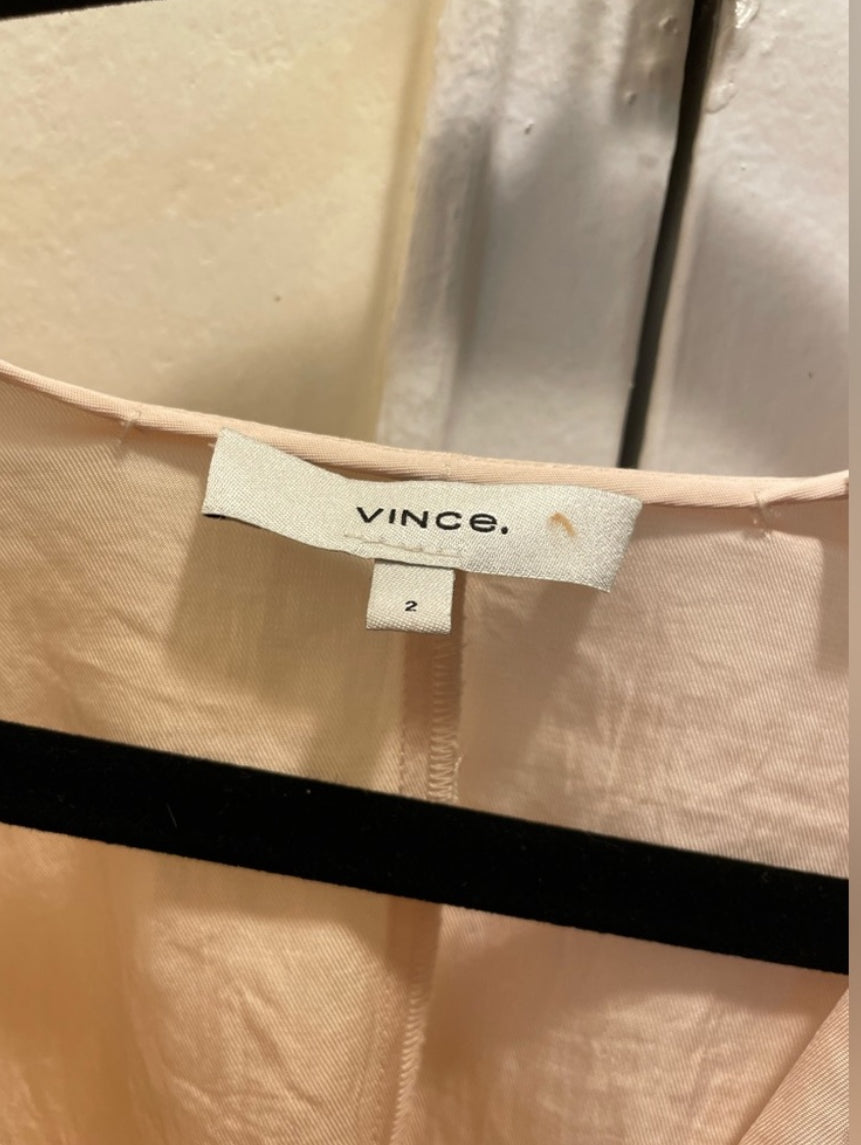 VINCE Long Sleeve Twist Drape Dress In Oat Blush V-Neck Size 2 $395