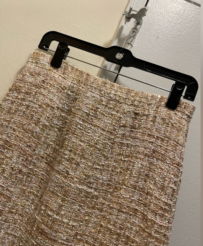 NWOT Foxiedox for ANTHROPOLOGIE Quincy Metallic Tweed Knee Length Skirt Size M