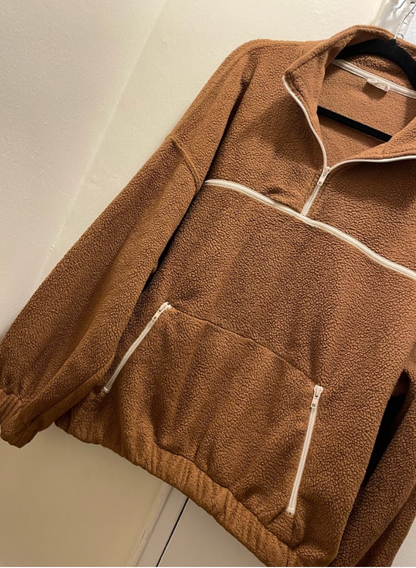 COTTON ON Teddy Fleece Pullover Half Zip Sweatshirt Trendy Size Large