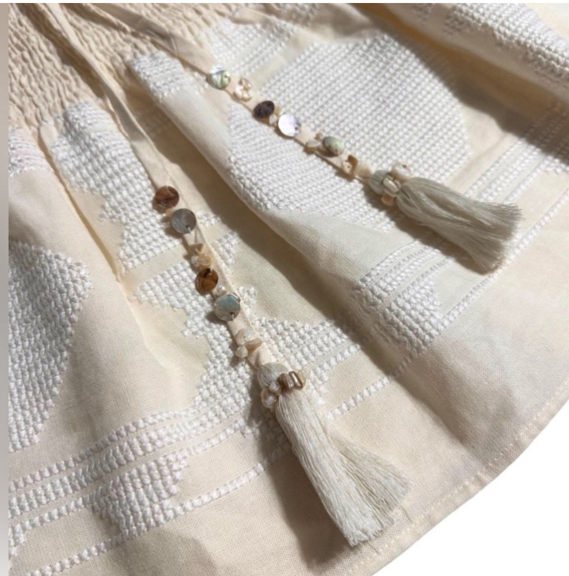 Zara Cream Linen Blend Short Mini Skirt Smocked Waist Size Medium
