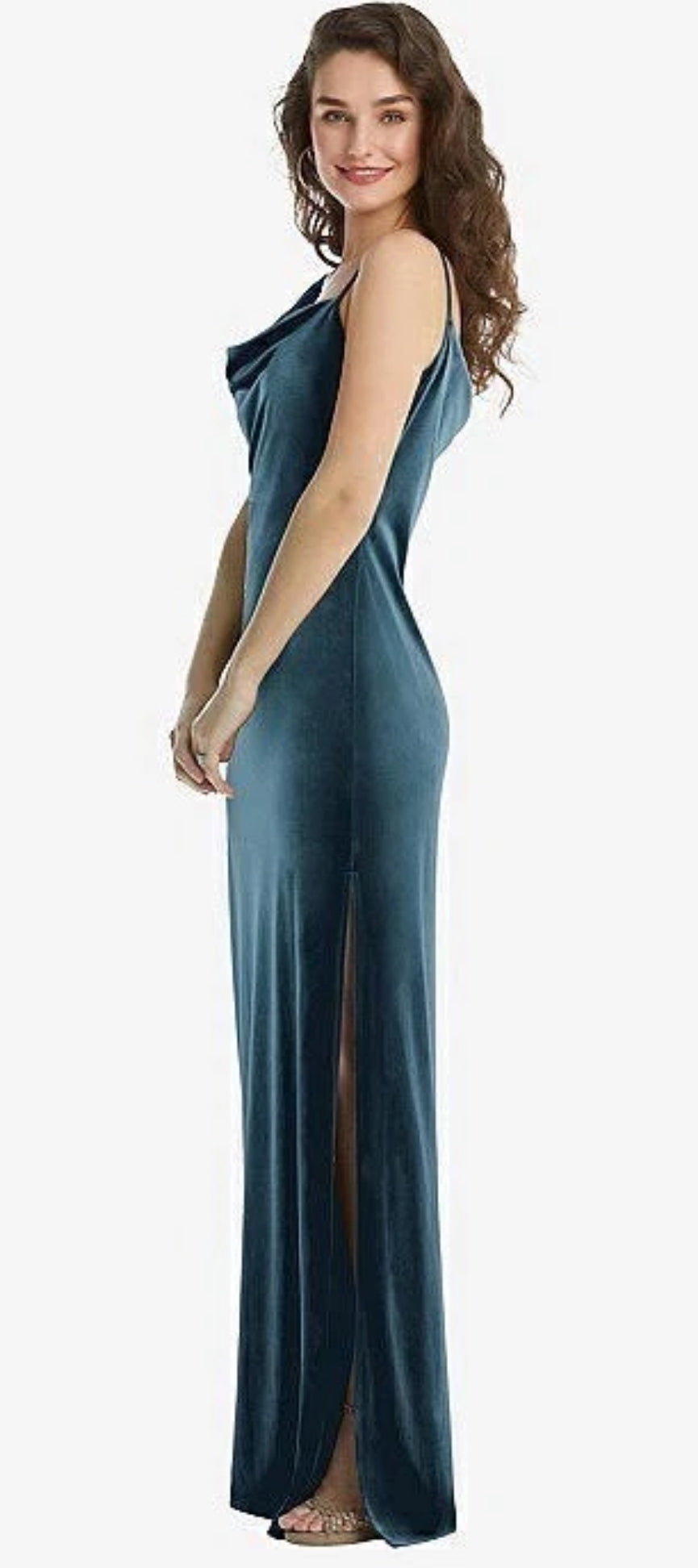 Social Bridesmaid Asymmetrical Shoulder Velvet Maxi Dress Dutch Blue Size XL