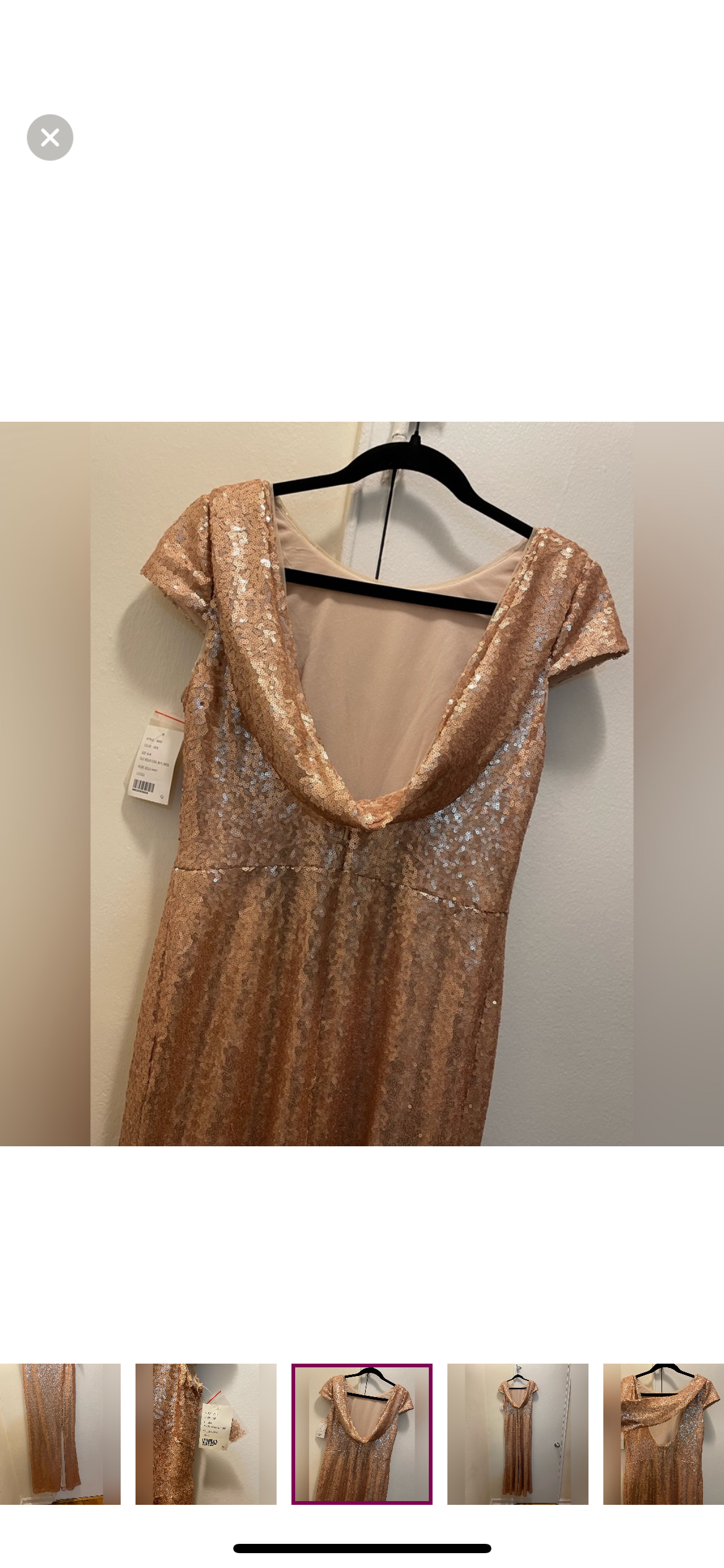 NWT DESSY COLLECTION Elle Rose Gold Sequin Maxi Dress Cowl Back Gown Size 6