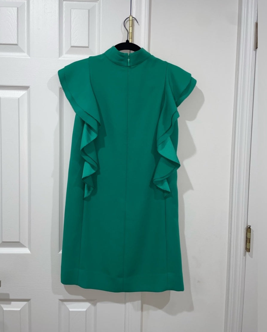 Kate Spade Emerald Green Satin Crepe Flutter Sleeve Shift Dress Size 00 $398
