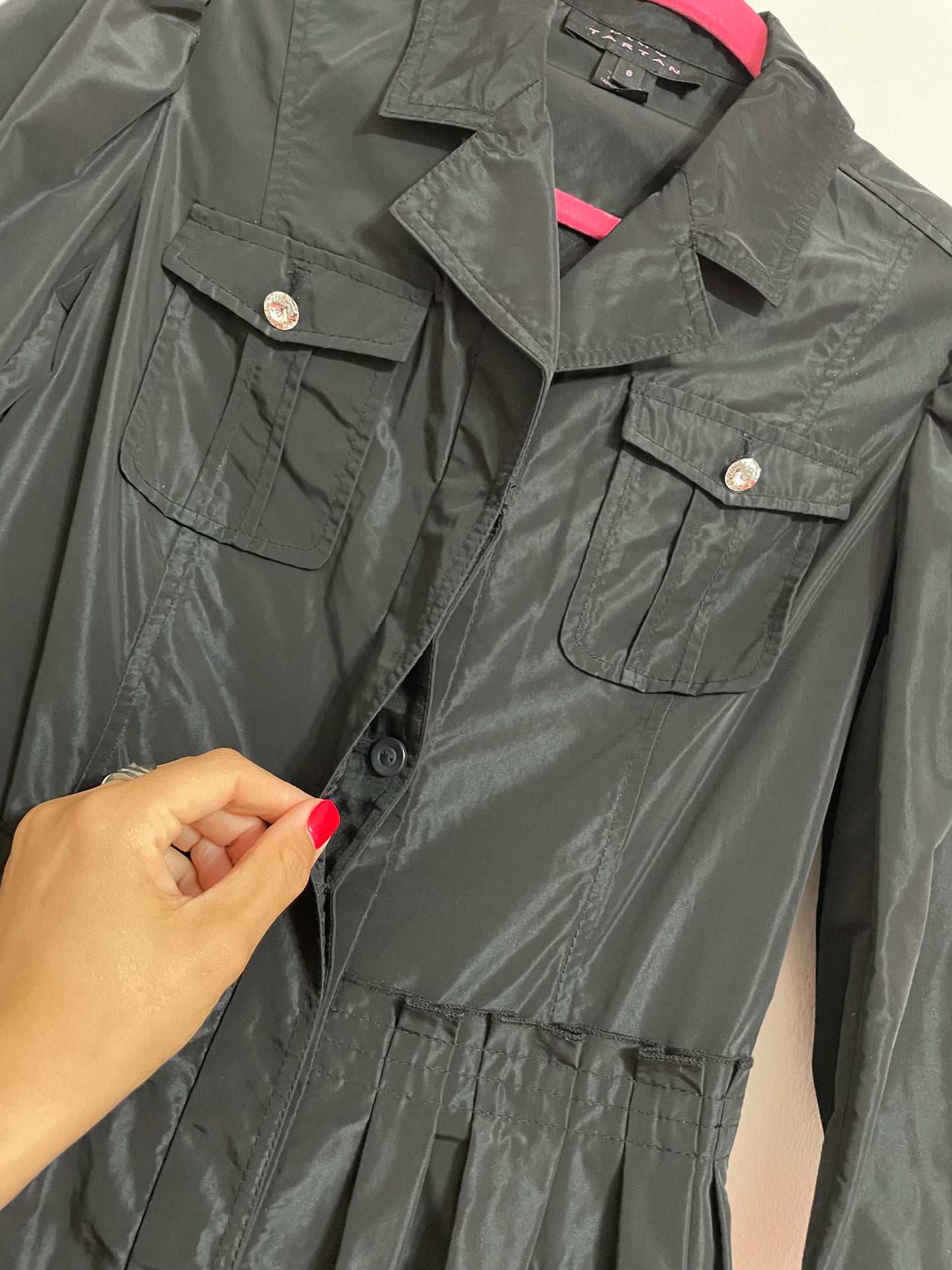 Pink Tartan Glossy Taffeta Black Collared Midi Shirt Dress Size 6