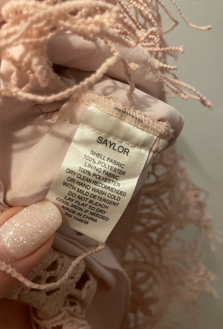 SAYLOR Elana Pink Lace V-Neck Mini Dress With Fringes Size XS
