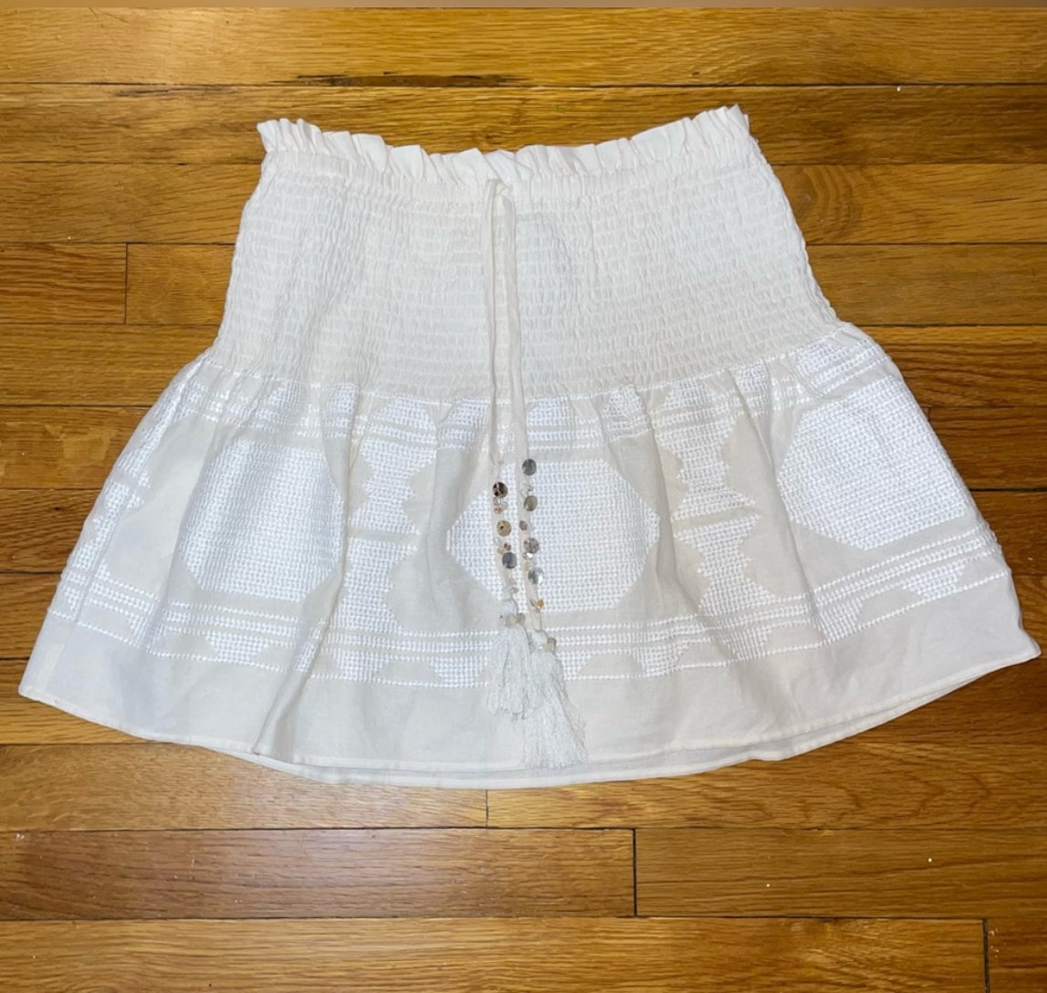 Zara Cream Linen Blend Short Mini Skirt Smocked Waist Size Medium