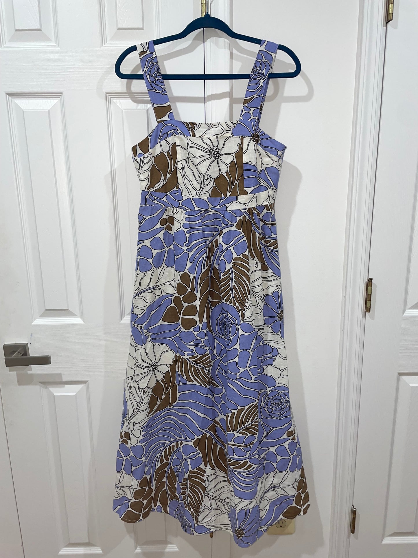 NWT Spighe Di Lino Linen Blend Made In Italy Midi Dress Periwinkle/Brown Size M