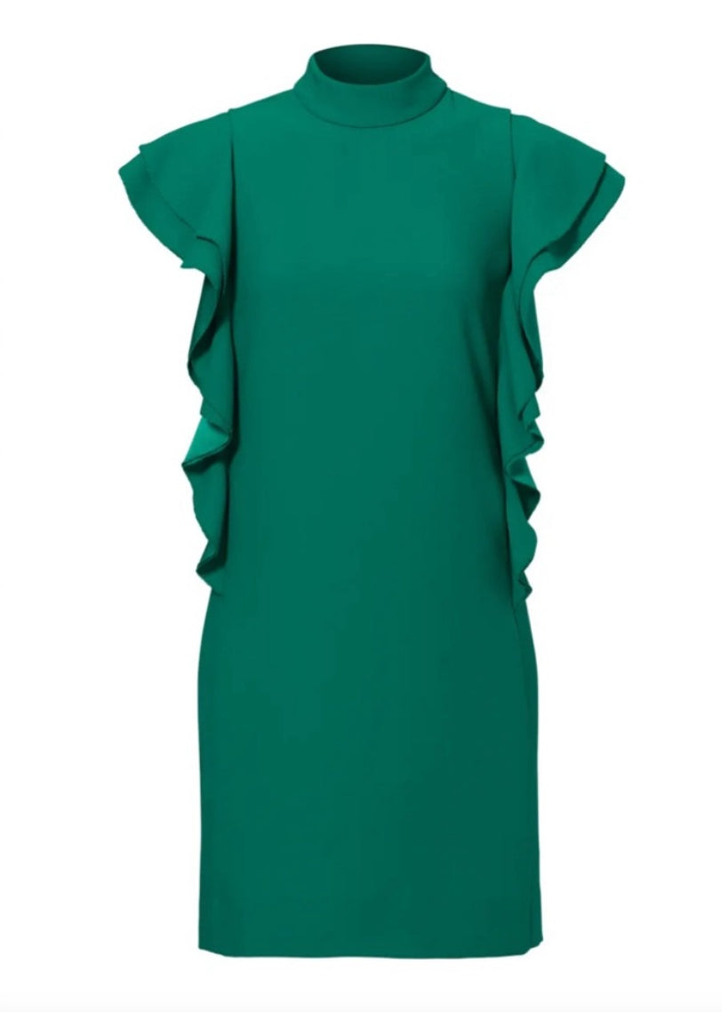 Kate Spade Emerald Green Satin Crepe Flutter Sleeve Shift Dress Size 00 $398