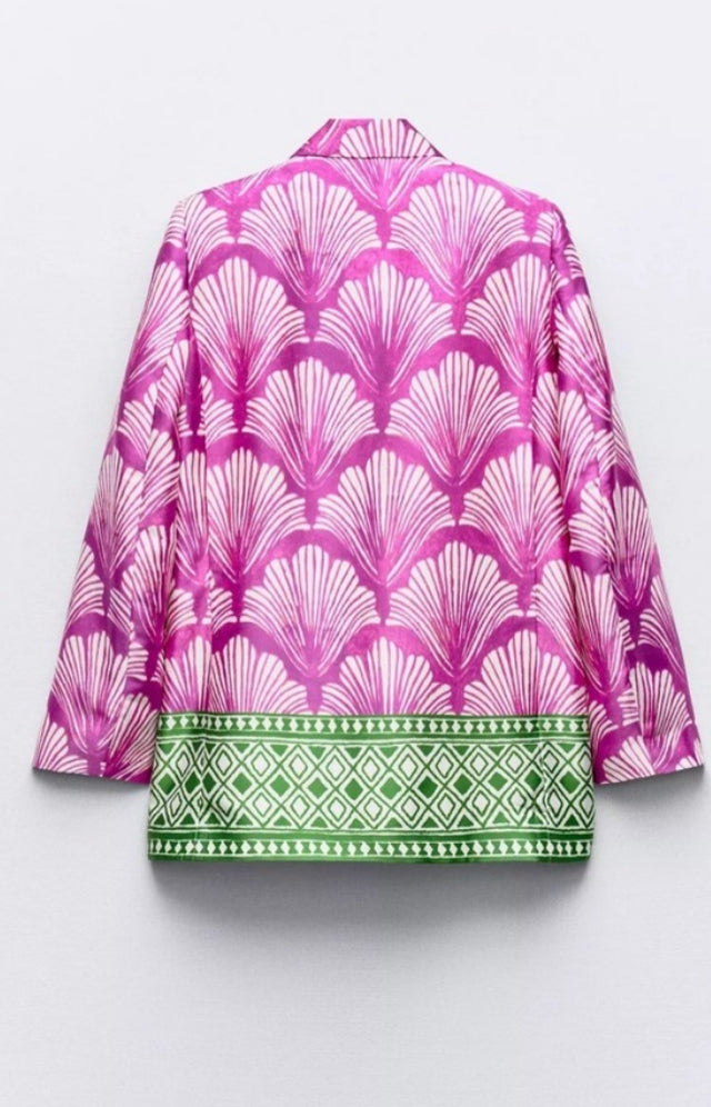 Zara Satin Effect Printed Blazer Purple Multicolor Blogger’s Favorite Size Small