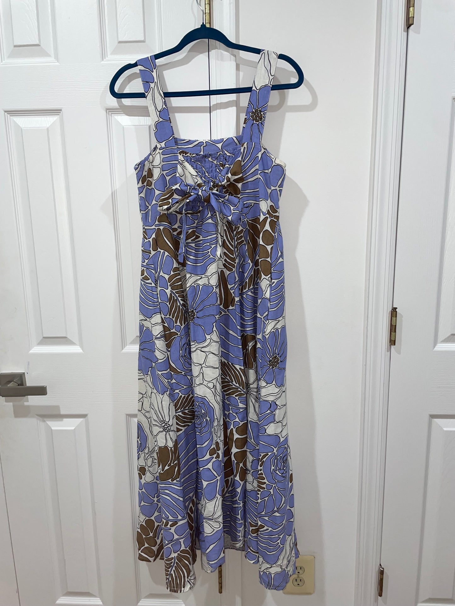 NWT Spighe Di Lino Linen Blend Made In Italy Midi Dress Periwinkle/Brown Size M