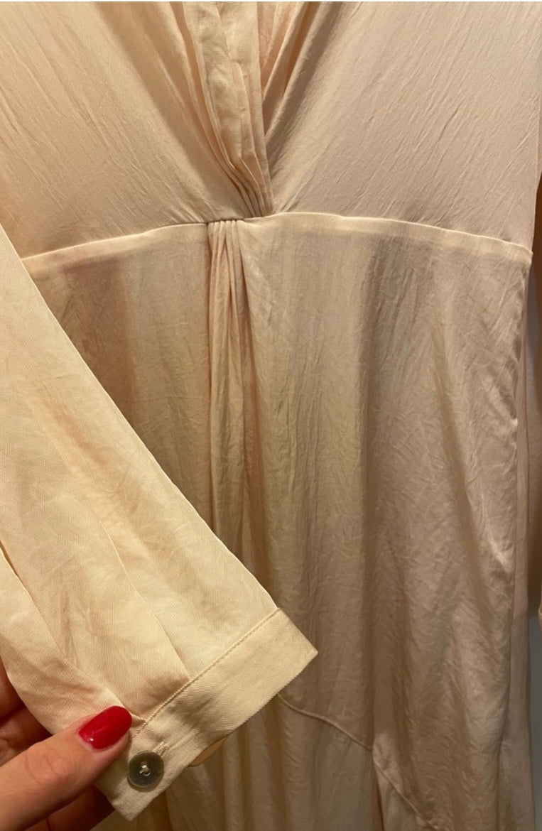 VINCE Long Sleeve Twist Drape Dress In Oat Blush V-Neck Size 2 $395