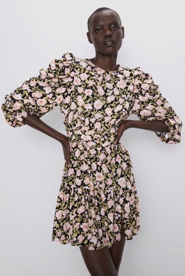 ZARA Floral Print Puff Sleeve Long Sleeve Mini Dress 8533/186 Size XS $70