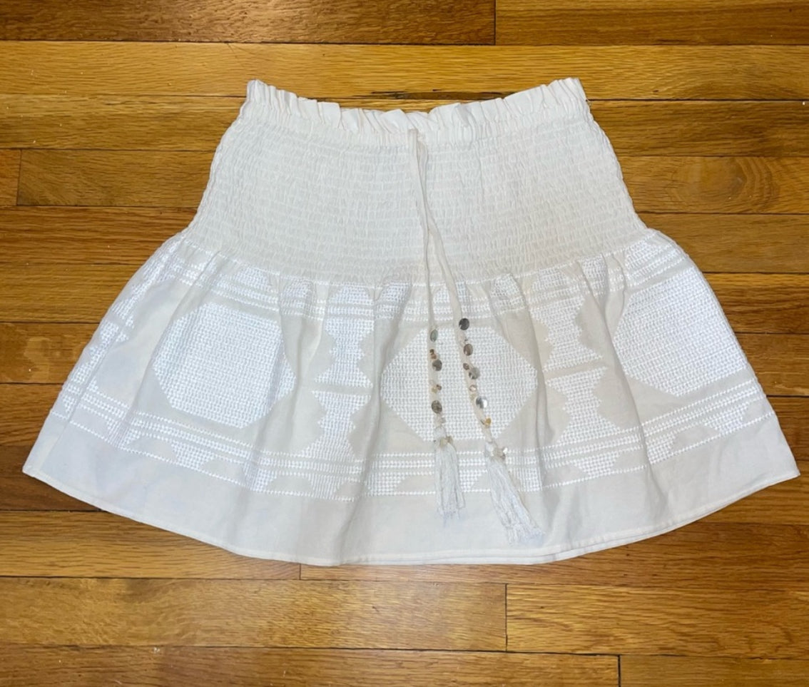 Zara Cream Linen Blend Short Mini Skirt Smocked Waist Size Medium
