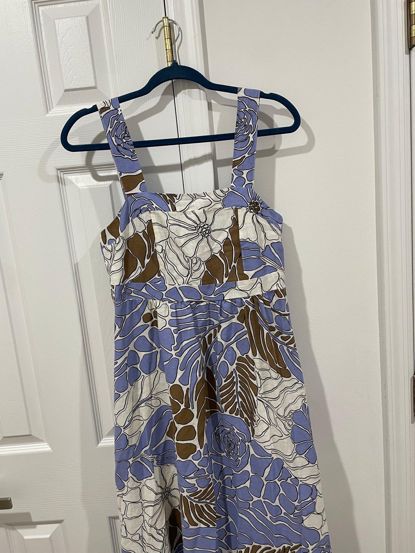 NWT Spighe Di Lino Linen Blend Made In Italy Midi Dress Periwinkle/Brown Size M
