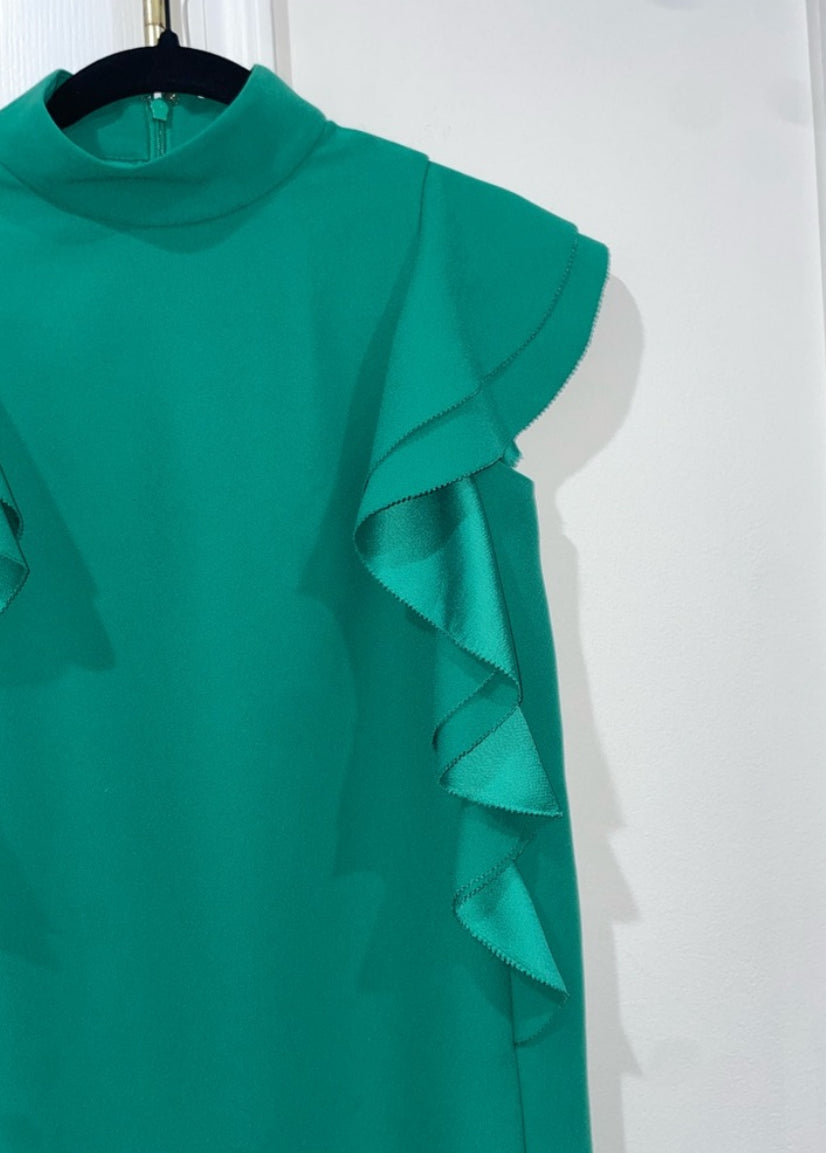 Kate Spade Emerald Green Satin Crepe Flutter Sleeve Shift Dress Size 00 $398