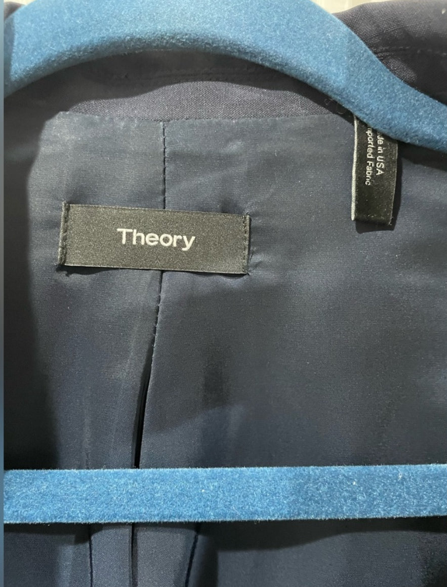 Theory Gabe N Edition Deep Blue Virgin Wool Slim Fit Blazer Size 10 $425
