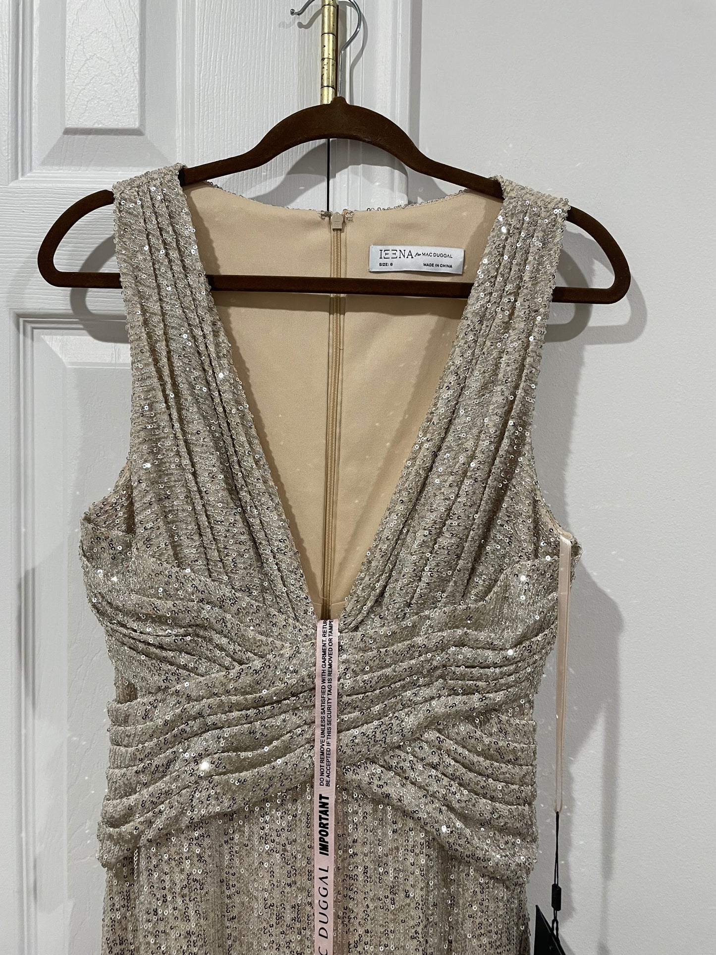 NWT Leena Mac Duggal Sequin Sheath Gown Champagne Nude Dress Size 8 $398 26598