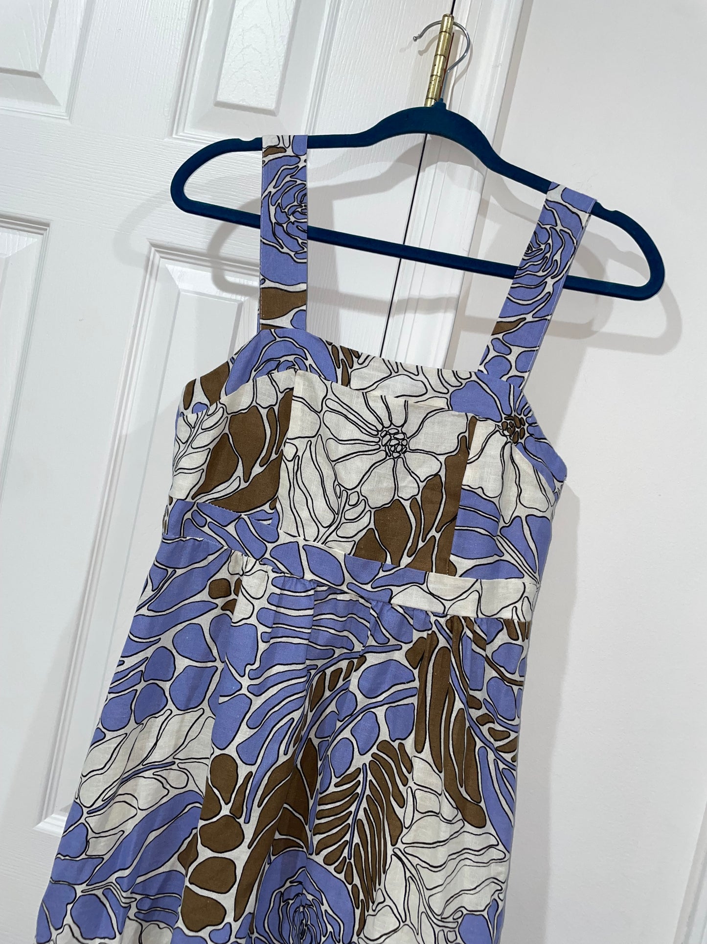 NWT Spighe Di Lino Linen Blend Made In Italy Midi Dress Periwinkle/Brown Size M