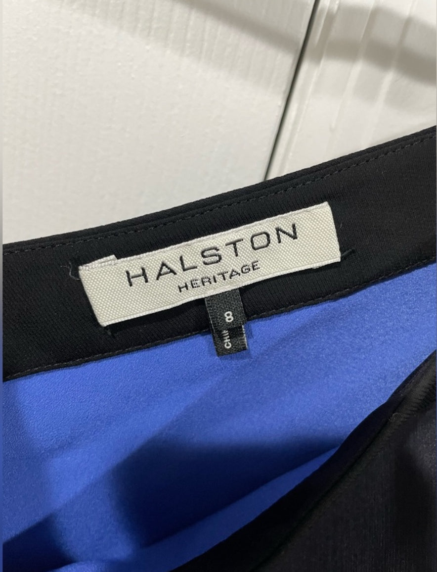 Halston Heritage Blue Ombré Chiffon Dress One Shoulder Size 8 $395