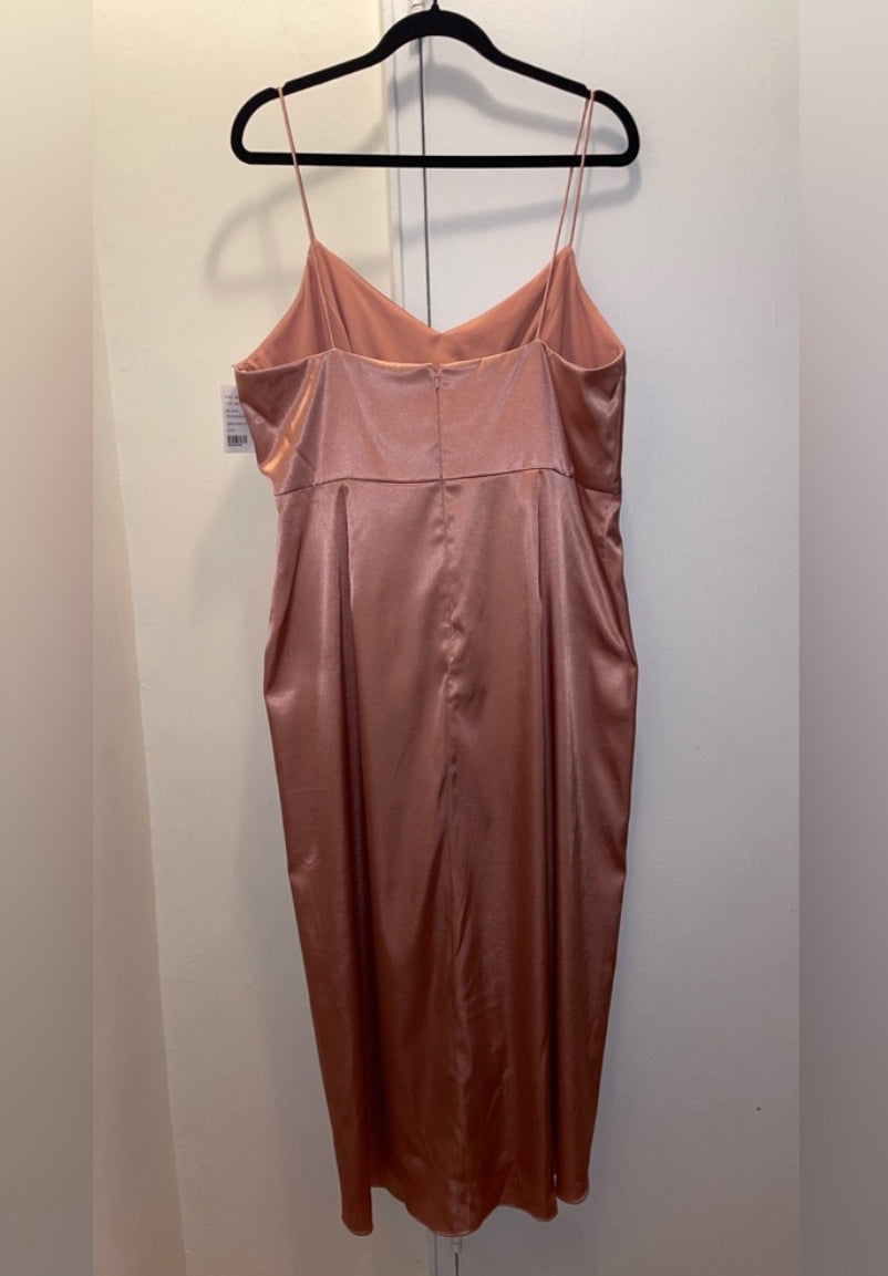 After Six Midi Charmeuse Dress Draped Tulip Skirt Desert Rose Size 18 $227