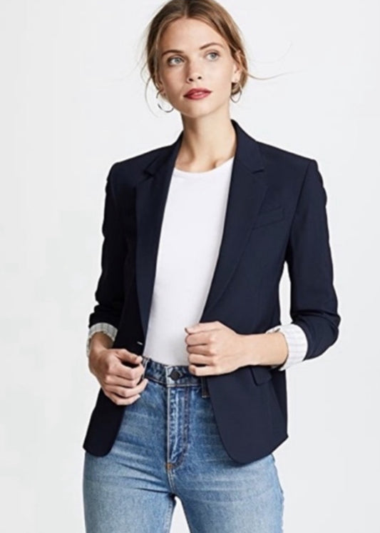 Theory Gabe N Edition Deep Blue Virgin Wool Slim Fit Blazer Size 10 $425