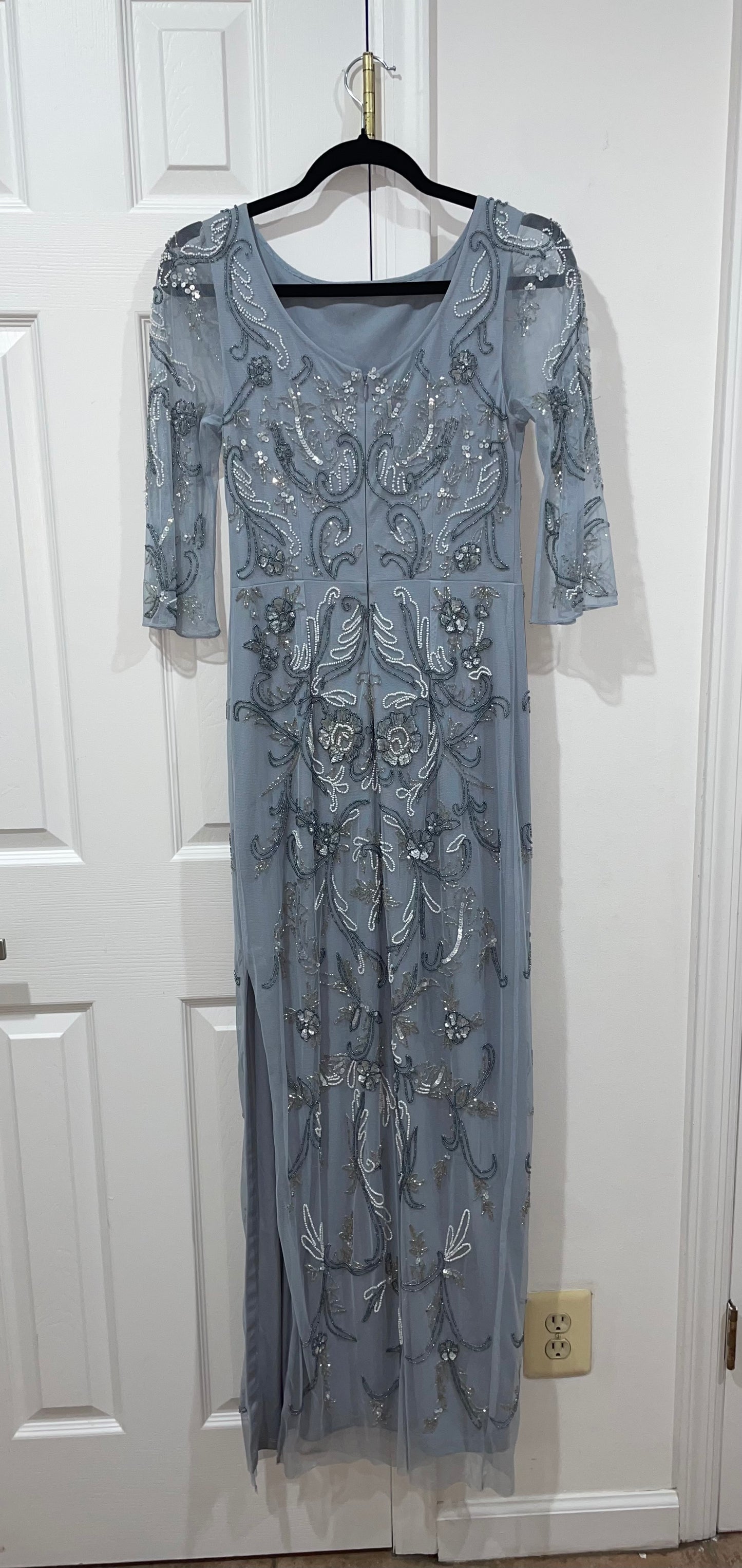 Aidan Mattox Light Blue Fully Beaded Gown Maxi Column Dress Size 4 $495