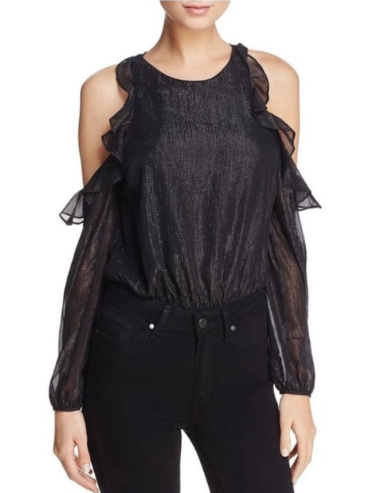 ASTR The Label Analesse Cold Shoulder Black Shimmer Bodysuit Top Sz Medium