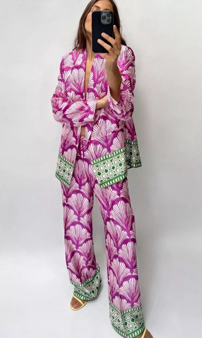 Zara Satin Effect Printed Blazer Purple Multicolor Blogger’s Favorite Size Small