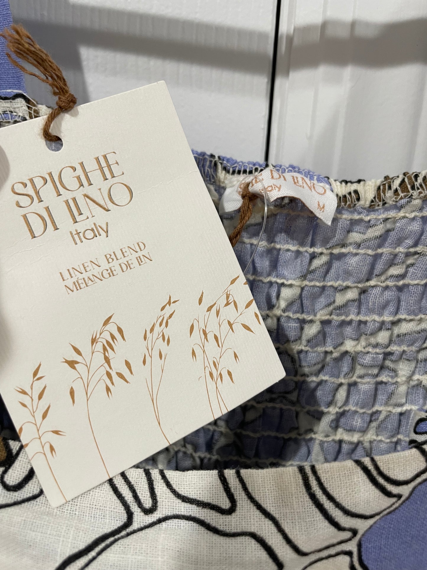 NWT Spighe Di Lino Linen Blend Made In Italy Midi Dress Periwinkle/Brown Size M