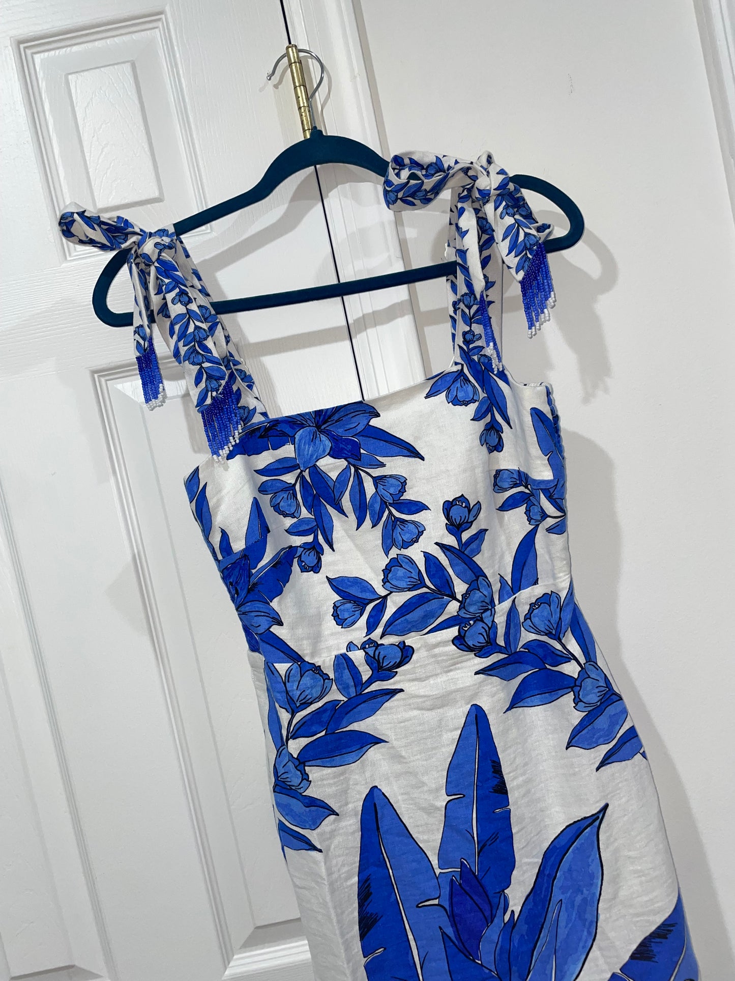 Calypso St. Barth Linen Blend Tropical Floral Midi Sheath Dress Size XS