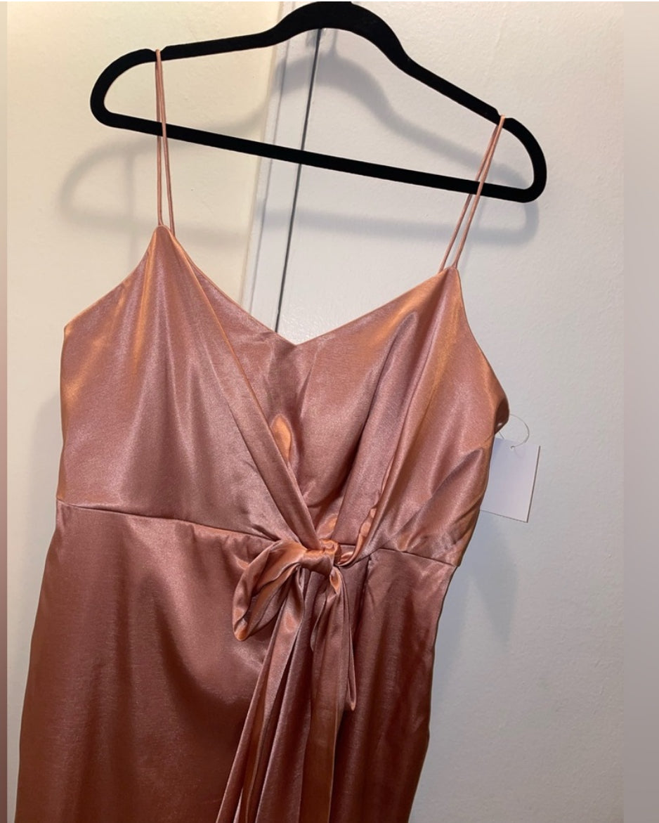 After Six Midi Charmeuse Dress Draped Tulip Skirt Desert Rose Size 18 $227