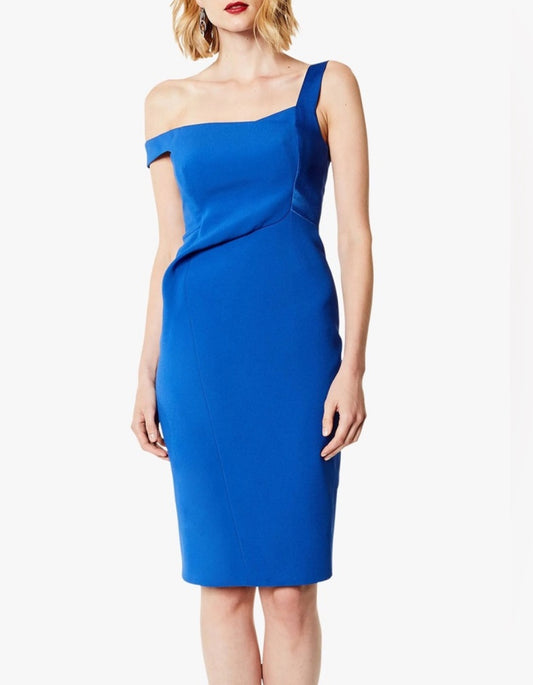 Karen Millen Asymmetric Sheath Bodycon Dress Royal Blue Size 4 $350