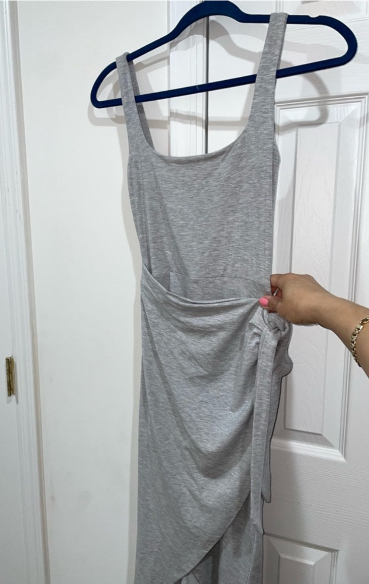 Aritzia Wilfred Heather Gray Saturn Drapey Midi Resort Wrap Dress Size XS