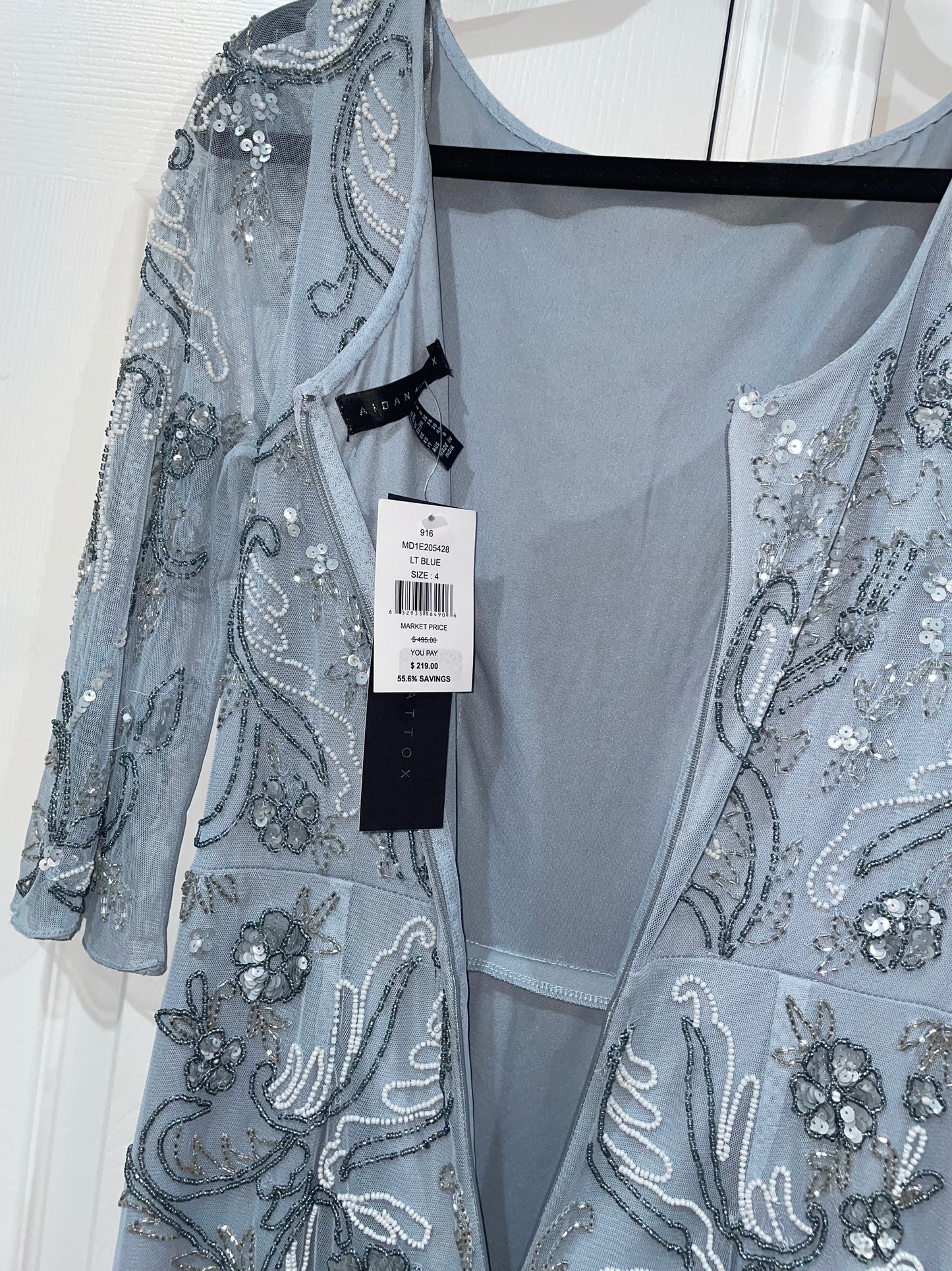 Aidan Mattox Light Blue Fully Beaded Gown Maxi Column Dress Size 4 $495