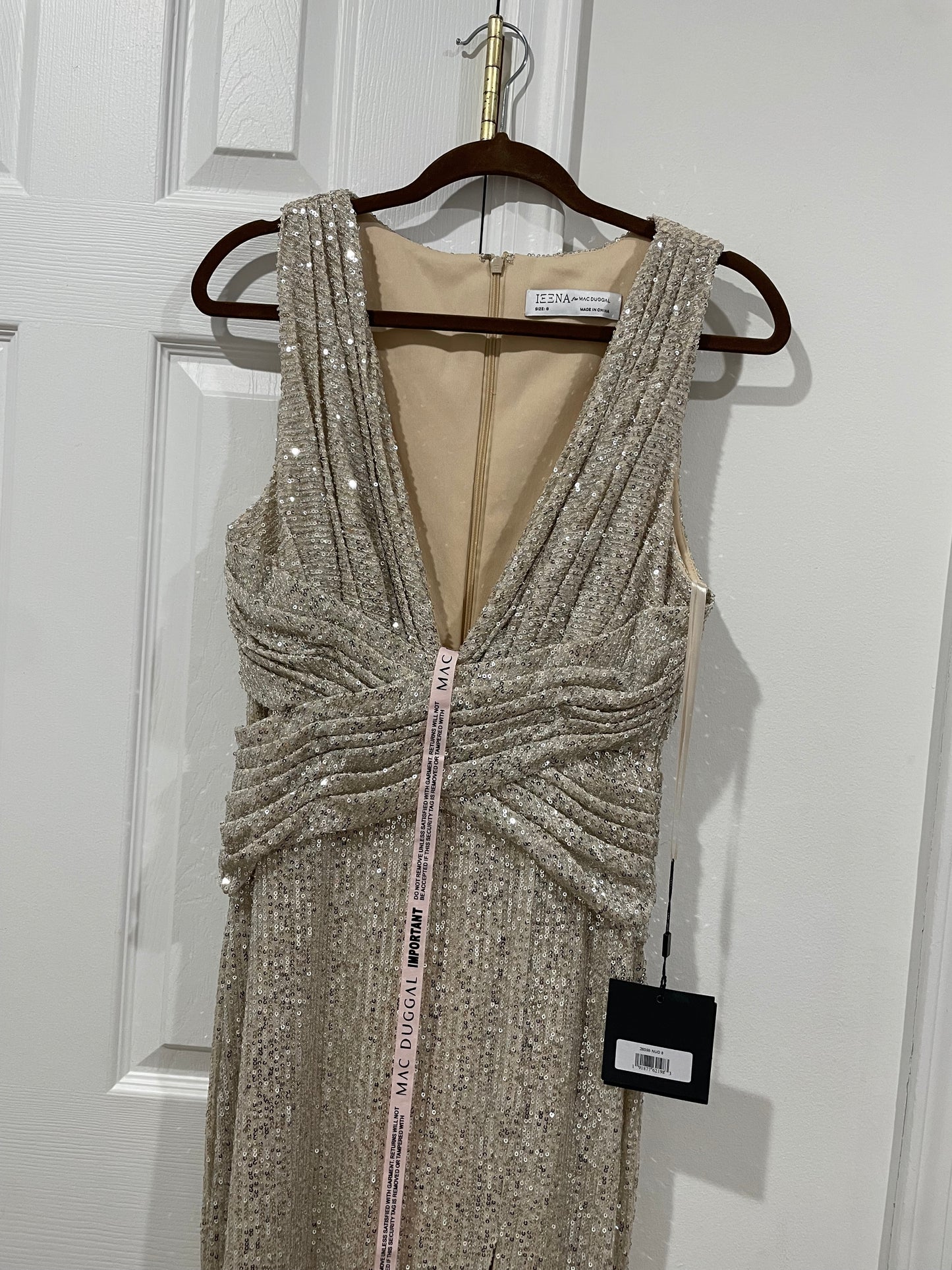 NWT Leena Mac Duggal Sequin Sheath Gown Champagne Nude Dress Size 8 $398 26598