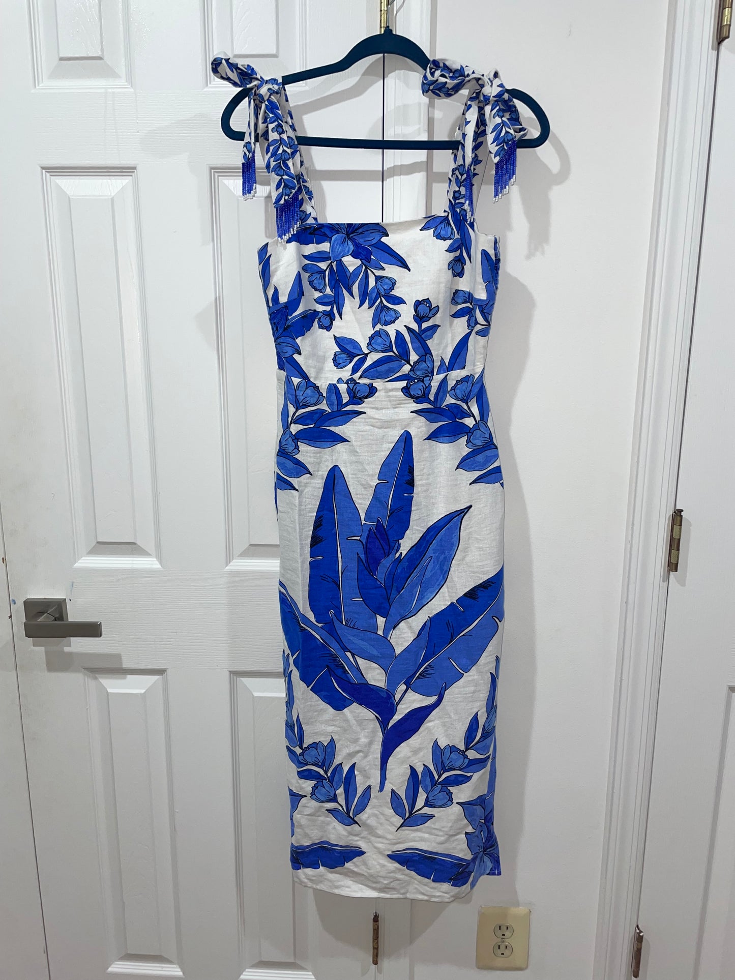 Calypso St. Barth Linen Blend Tropical Floral Midi Sheath Dress Size XS