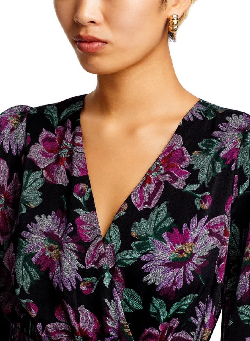 AQUA Long Sleeved V-Neck Fit & Flare Floral Wrap Maxi Dress Size Small
