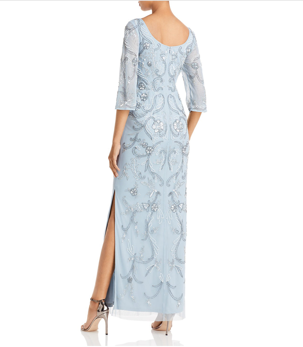 Aidan Mattox Light Blue Fully Beaded Gown Maxi Column Dress Size 4 $495